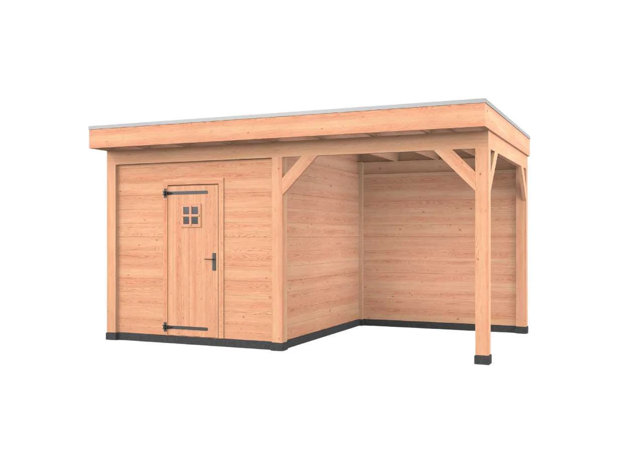 Douglas overkapping, 500 x 300, met schuur en achterwand, Westwood Comfort Green - Afbeelding 1